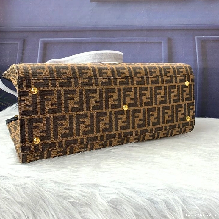 Cheap HOT Fendi FF Peekaboo X-Tote In Medium Coffee Fabric Motif Black 0710
